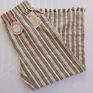 NWT Umgee Striped Wide Leg Linen Pants - Brown and Cream Size S